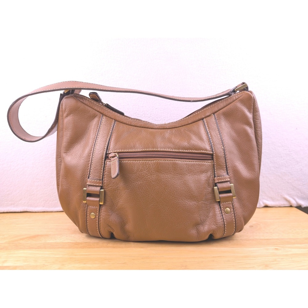 Wilsons Leather Brown Pebbled Leather Shoulder Bag Hobo Purse Brass Hardware